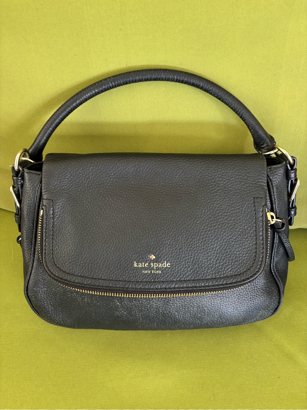 Kate Spade New York Black Pebbled Satchel Top Handle Zip Detachable Strap